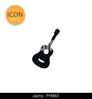 Guitar icon flat style in black color vector illustration on white background. Stock Vector