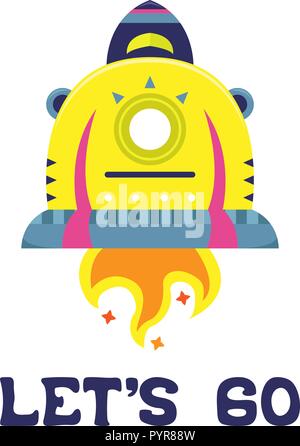 Cartoon vector flat illustration with a spaceship. Stock Vector