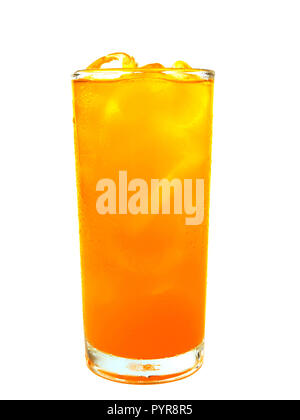 glass of orange soda with ice isolated on white background Stock Photo