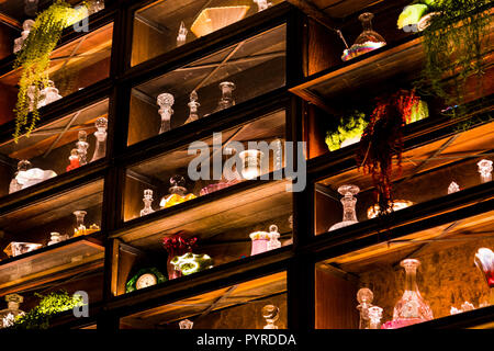 Detail of decorative bar shelves at Rake's Cafe Bar at the Andaz Hotel, London, UK Stock Photo