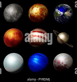 the planets of the solar system isolated on black background Stock Photo