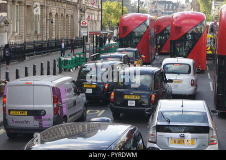 buses and taxis in Whitehall Stock Photo