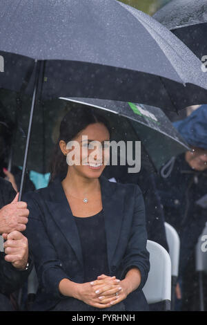 Meghan, the Duchess of Sussex sits, during a visit to the Joff