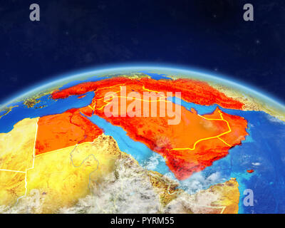 Middle East on highly detailed planet Earth with embossed continents ...