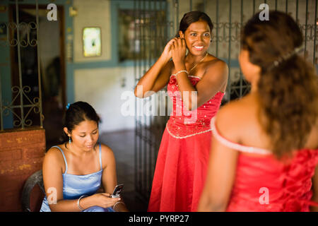 Girls getting ready for prom, El Salvador. Stock Photo