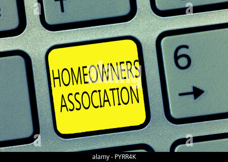 Handwriting text writing Homeowners Association. Concept meaning Organization with fee for upkeeps of Gated Community. Stock Photo