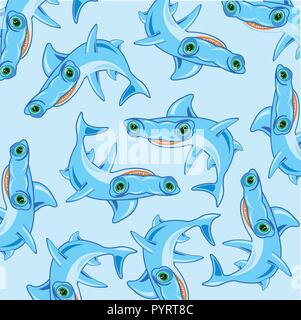 Sea animal fish hammer pattern on turn blue background Stock Vector