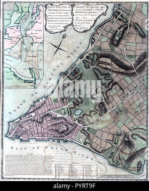 Vintage Maps / Antique Maps - A plan of the city of New-York & its environs to Greenwich, on the North or Hudsons River, and to Crown Point, on the East or Sound River ... Survey'd in the winter, 1775 [i.e. 1766] Stock Photo