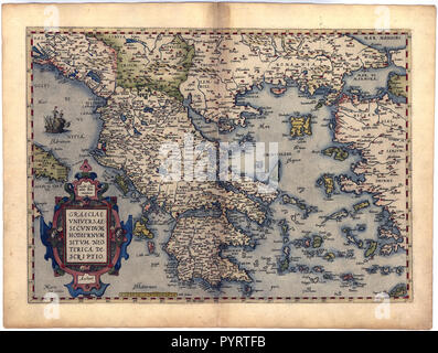 Abraham Ortelius - First World Atlas ca. 1570 -  Graecia Stock Photo