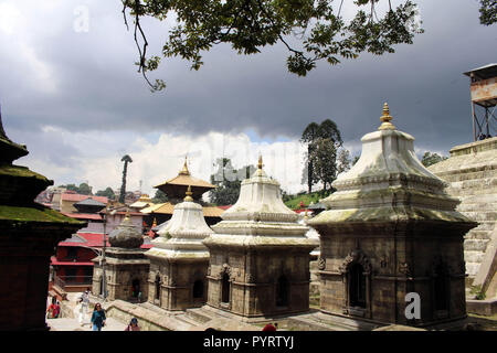 Dozens or hundreds of small temples across Bagmati River of Pashupatinath in Kathmandu. Taken in Nepal, August 2018. Stock Photo