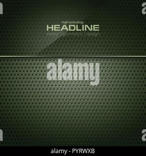 Dark green metallic perforated texture with glass banner. Vector design Stock Vector