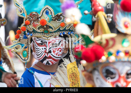 Members of a children's Songjiang Battle Array perform in Donggang on October 28, 2018, the first day of the week-long King Boat Festival in Donggang  Stock Photo