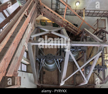 Church bell room of Basilica of St. Egidius in Bardejov, Slovakia Stock Photo