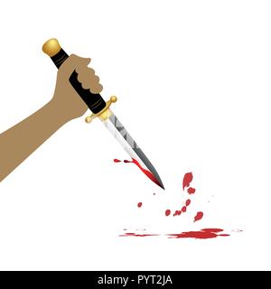 hand hold sharp boody dagger knife on white background vector illustration EPS10 Stock Vector