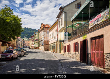 A sunny summer street in Banska Stiavnica, Slovakia Stock Photo