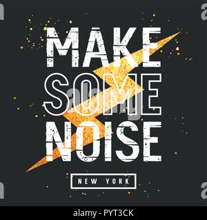 Slogan t-shirt graphics. Graphic Tee design. Vector illustration with gold glittering lightning and trendy slogan on music theme Stock Vector