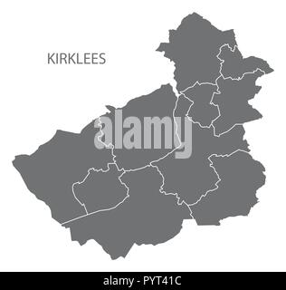 Kirklees metropolitan borough map with areas grey illustration silhouette shape Stock Vector