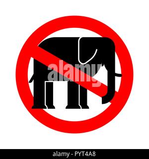 Stop Elephant. Ban African animal. Red prohibitory road sign Danger Stock Vector