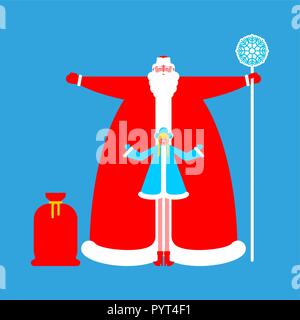 Father Frost and Snow Maiden. Ded Moroz National traditional folk Russian Santa Claus. Big bearded grandfather and Granddaughter in Russia. New Year g Stock Vector