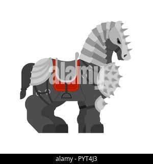 Horse in armor isolated. Warrior Clydesdale Strong heavy horse. Knight steed. Cartoon animal vector Stock Vector