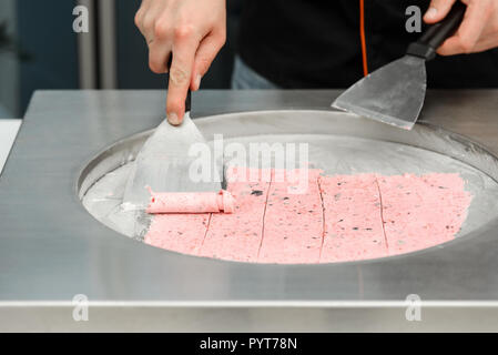 Making of rolled ice cream Stock Photo