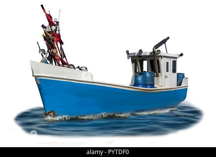 Baltic Sea. The fishing boat with the blue plastic case and the white cabin.  Isolated photo. Site about fishermen, shipbuilding, romance, industry Stock  Photo - Alamy
