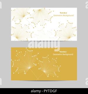 Set of horizontal banners. Abstract vector maple leaves made of connected lines and dots on white background Stock Vector