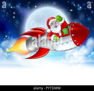 Santa Claus in Rocket Christmas Moon Cartoon Stock Vector