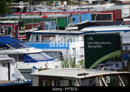 House boats in Lee Valley Marina in Springfield Park Stamford Hill / Stoke Newington London UK Stock Photo