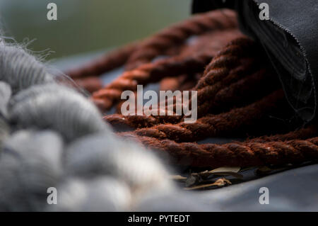 Rope on a house boat in Lee Valley Marina in Springfield Park Stamford Hill / Stoke Newington London UK Stock Photo