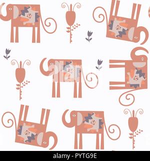 Abstract elephants nature fauna seamless pattern in vector. It is located in swatch menu Stock Vector