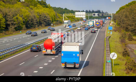 Right hand side Evening freeway Traffic on the A12 Motorway. One of the Bussiest highways in the Netherlands Stock Photo