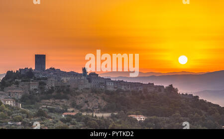 Sunrise over Tuscan Town of Montecatini in Val di Cecina near Volterra, Italy Stock Photo