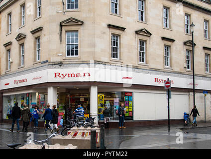 Bath, United Kingdom - October 13 2018:   The frontage of Rymans stationary shop on Westgate Street Stock Photo