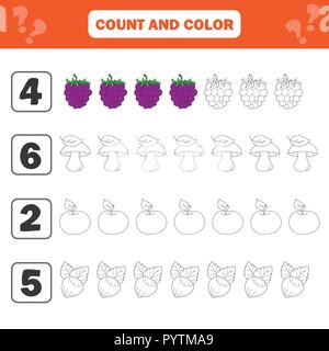 Mathematics worksheet for kids. Count and color educational children ...