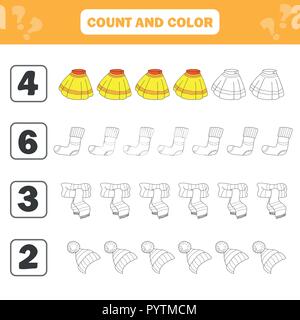 Mathematics worksheet for kids. Count and color educational children activity Stock Vector