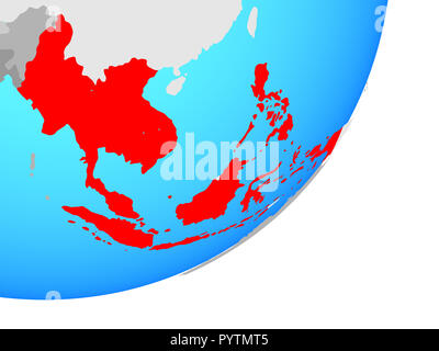 ASEAN memeber states on blue political globe. 3D illustration. Stock Photo