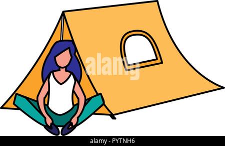woman and camping tent over white background, vector illustration Stock ...