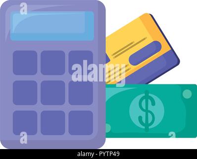 calculator device and credit card over white background, vector illustration Stock Vector