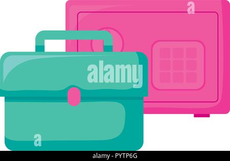 briefcase and strongbox icon over white background, vector illustration Stock Vector
