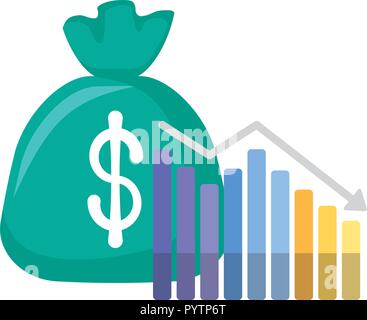 money bag and bar chart over white background, vecotr illustration Stock Vector