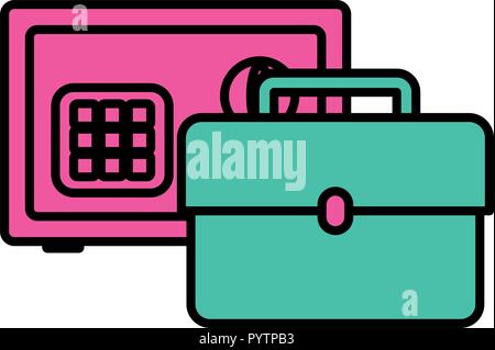 briefcase and strongbox icon over white background, vector illustration Stock Vector