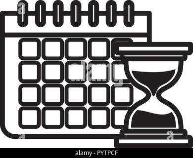 calendar planner and hourglass over white background, vector illustration Stock Vector