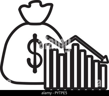 money bag and bar chart over white background, vecotr illustration Stock Vector