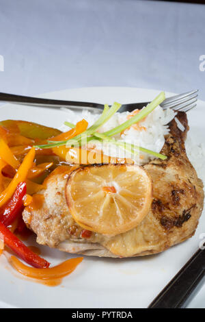 An English pub/restaurant main course dish of Roasted Chicken leg with ...