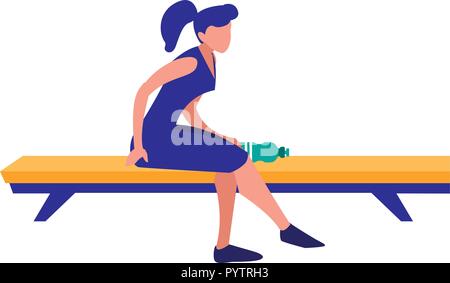 avatar woman wearing sport clothes and sitting on gym bench over white background, vector illustration Stock Vector