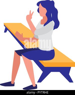 avatar woman wearing sport clothes and sitting on gym bench over white background, vector illustration Stock Vector