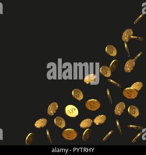 falling golden dollar coins. realistic vector illustration. Stock Vector