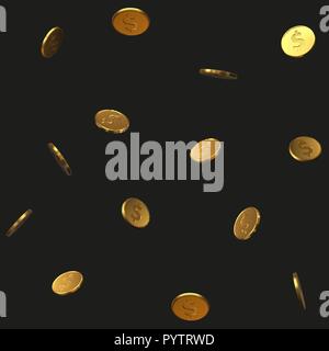 seamless golden dollar coins pattern. realistic vector illustration. Stock Vector
