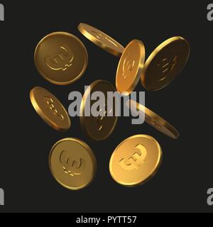 falling golden dollar coins. realistic vector illustration. Stock Vector